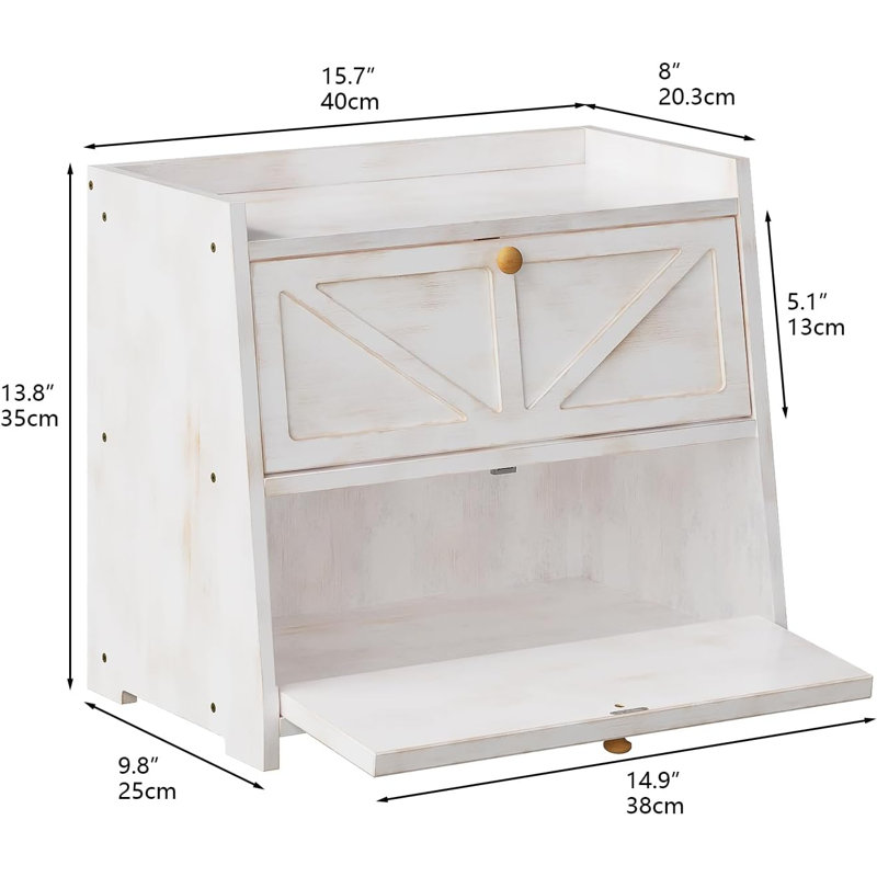 Vintage Double Layer Bread Box For Kitchen Counter Bamboo Bread Storage Container Large Capacity Bread Storage Bin (Antique White)