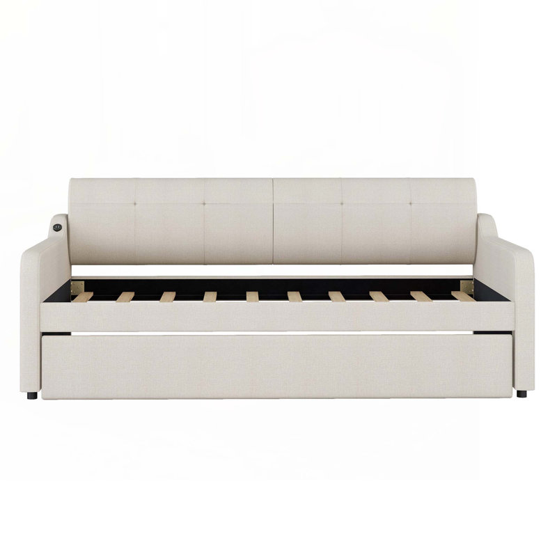 Lit de jour rembourré avec couchette, Beige
