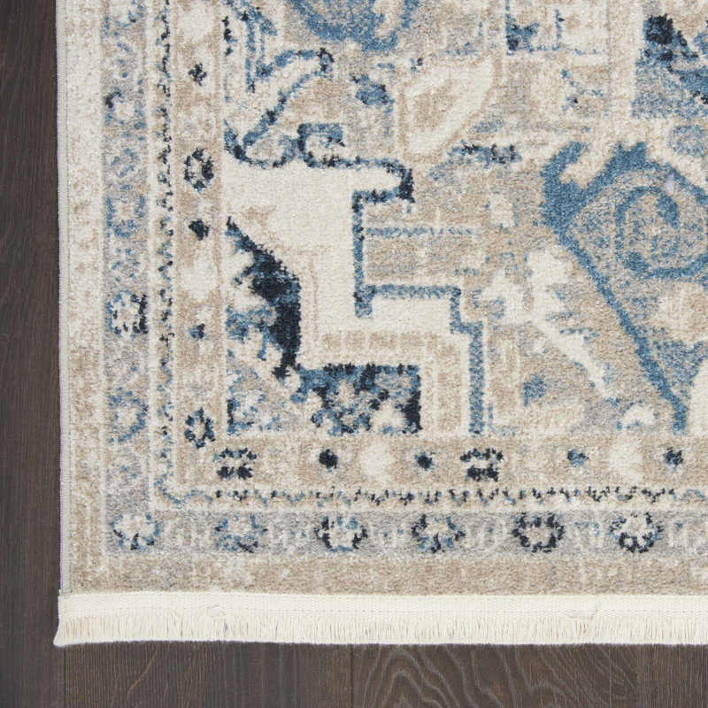 Tapis bleu traditionnel Merry Farmhouse, Rectangle 2 pi 2 po x 3 pi 9 po