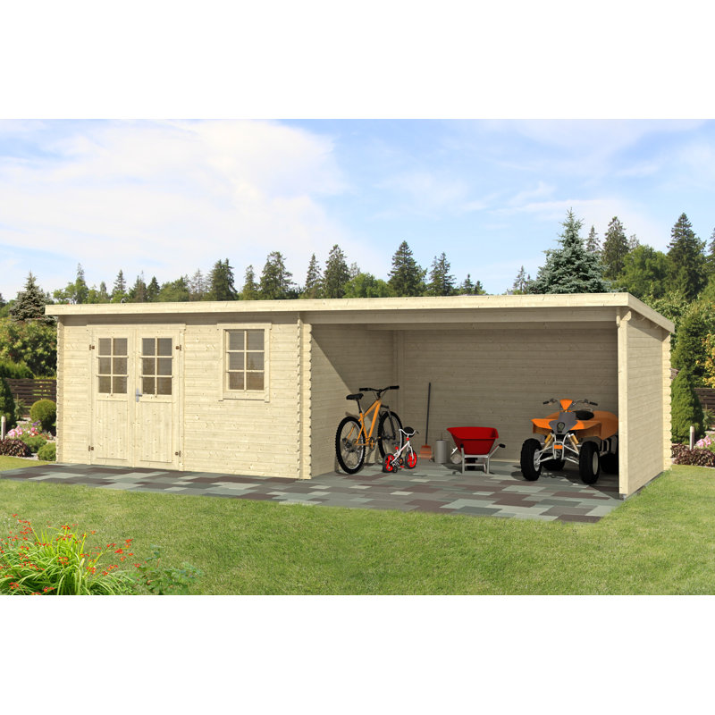 Lasita Reno 25 x 10 Ft. Pent Roof Summerhouse With An Undercover Canopy (28mm)