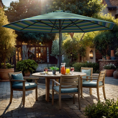 Parasol de patio en aluminium noir 11 pieds avec nervures en fibre de verre et poulie