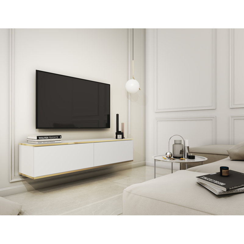 Perina Unfinished Floating TV Stand for TVs up to 60", White/Gold
