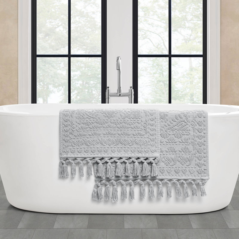French Connection Dekker 100% Cotton Bath Rug Set, Light Gray