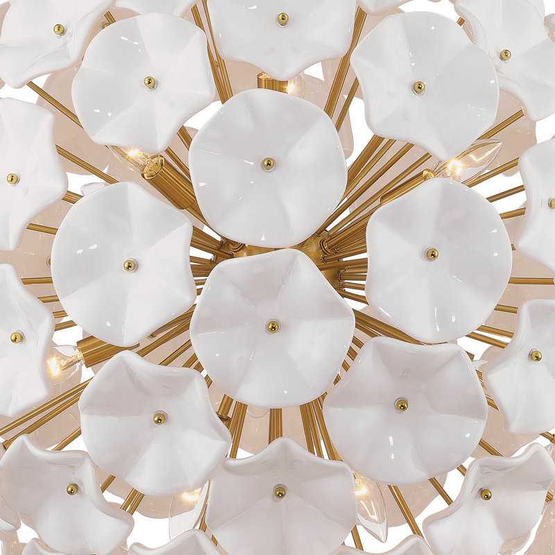 Lustre Seguis 28'' en laiton vieilli, H 30 po x l 28 po x P 28 po, Blanc