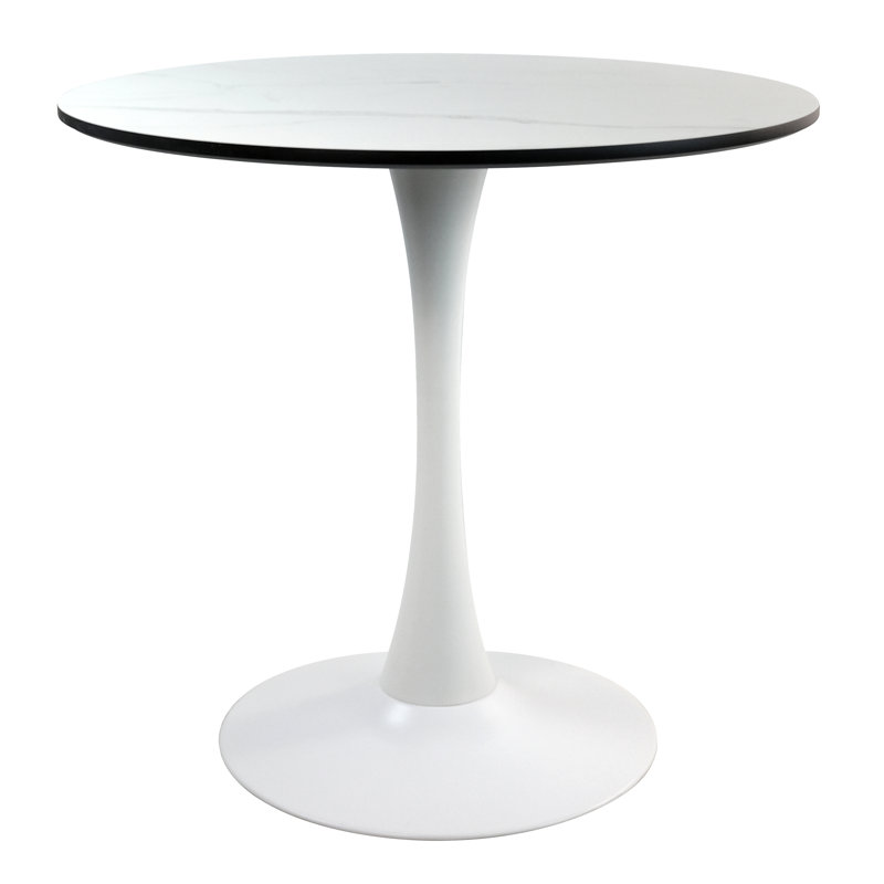 Table de salle à manger ronde style Mid-Century moderne, finition marbre blanc, H 29 po x L 31,5 po x l 31,5 po