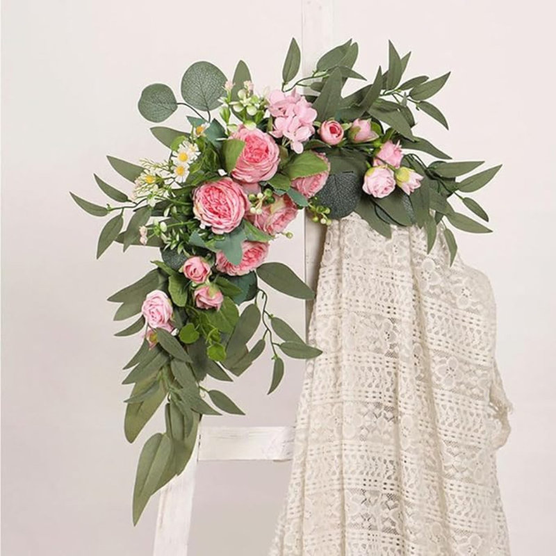 Wedding Welcome Sign Flower Swag, Pink/Green