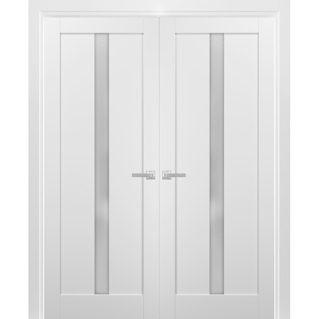 Quadro Frosted Glass French White Doors with Installation Hardware Kit SARTODOORS 