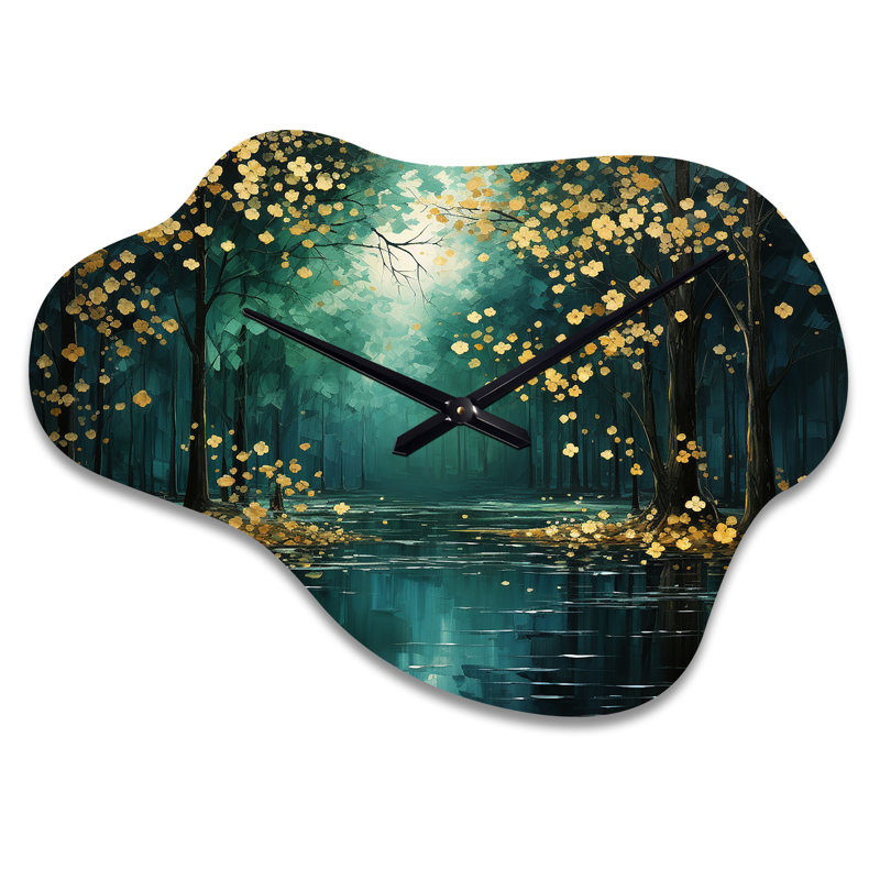 Horloge murale en métal Bold Forest Emerald III - horloges asymétriques traditionnelles en métal, nuage, Grand
