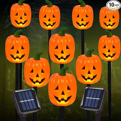 Halloween Pumpkin Stake Lights, Set Of 10 Decorative Solar Pumpkin Lights, Waterproof Halloween Decorations For Outdoor Garden And Yard (Pumpkin)
