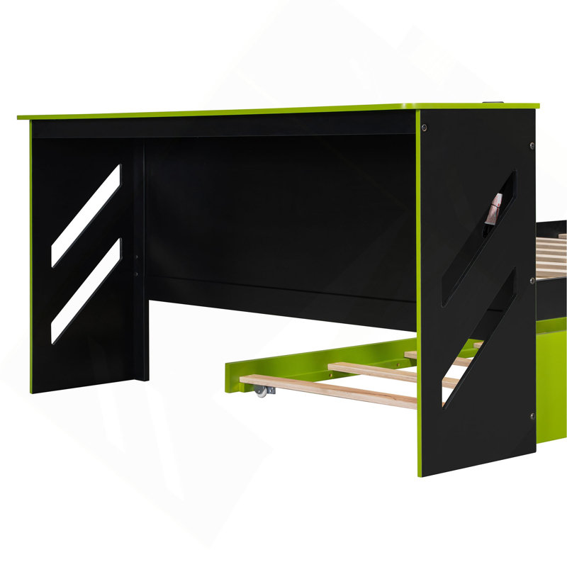 Wood Daybed With Trundle,Desk And USB, Green