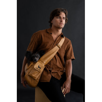 Dog Sling Carrier for Small Dogs 5-18lb, Dog Sling for Small Dogs and Cats, Dog Carrier with Adjustable Padded Strap, Vegan Leather Lined with Fur, Double Safety Feature, Machine Washable