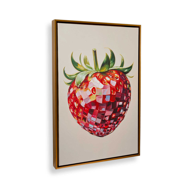 Impression sur toile Disco Strawberry dans un cadre, H 48,75 po x l 32,75 po, Or poli