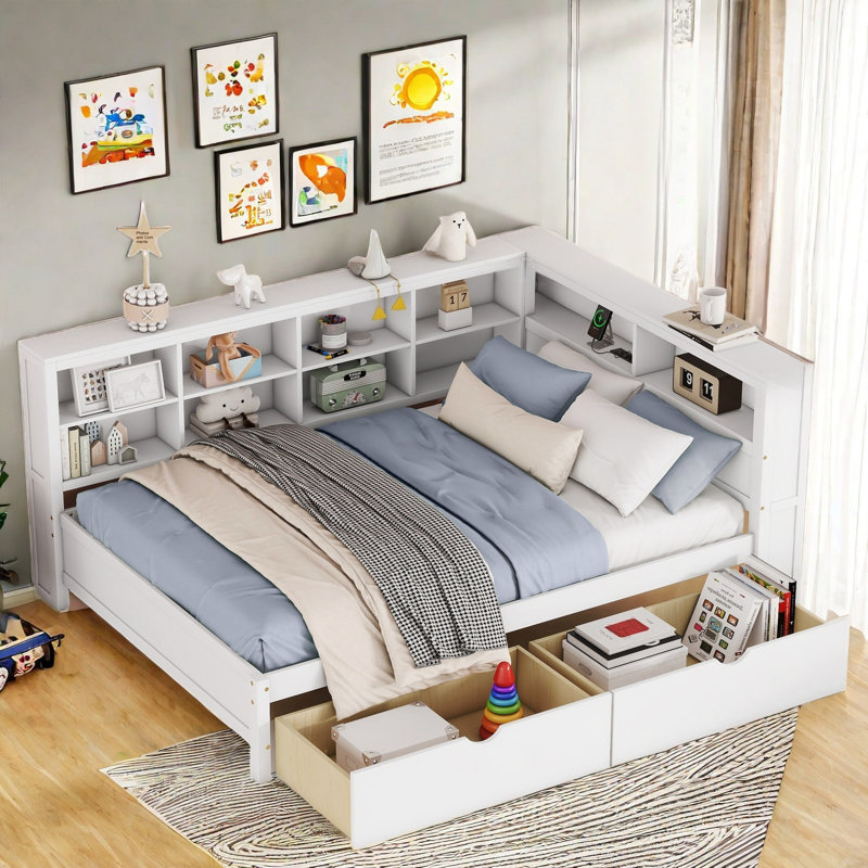 Wooden Daybed With 2 Drawers, Storage Shelf And Usb Charging Ports, White