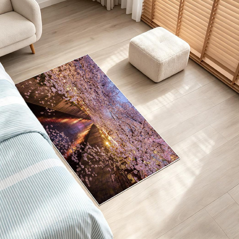 Tapis intérieur lavable à la machine Clear Spring Cherry Blossoms River