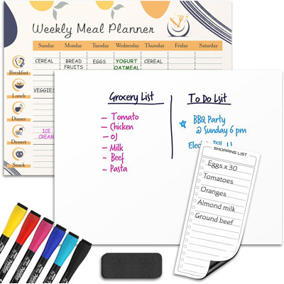 Weekly Meal Planner Dry Erase 13"x17” Magnetic Diet Planner For Fridge 