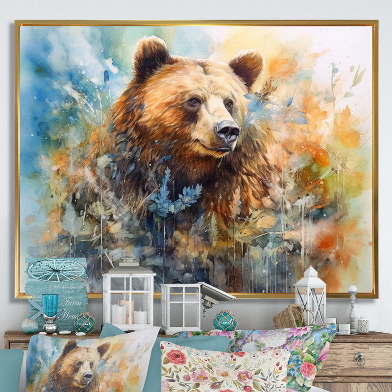 Majestic Grizzly II sur toile, H 24 po x l 32 po x P 1 po, Cadre flottant doré