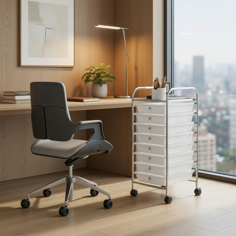  Chariot de rangement roulant à 10 tiroirs avec roulettes verrouillables, structure en métal argenté, tiroirs en plastique transparent pour la maison, le bureau et l'organisation du garage, transparent
