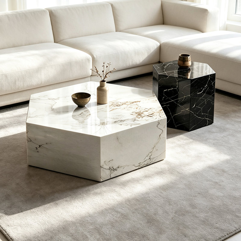 Table basse de luxe italienne à lumière minimale, 11.81" H x 31.49" W x 31.49" D, Blanc/Noir
