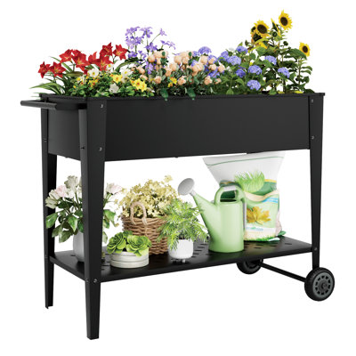 Hundt Steel Raised Garden Bed Cart, Outdoor Metal Elevated Planter with wheels