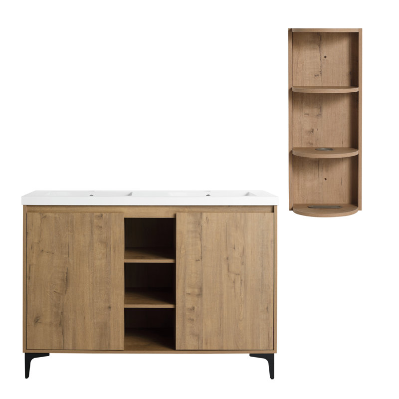 Meuble-lavabo autoportant 48 po avec lavabo double et support de rangement, portes à fermeture douce