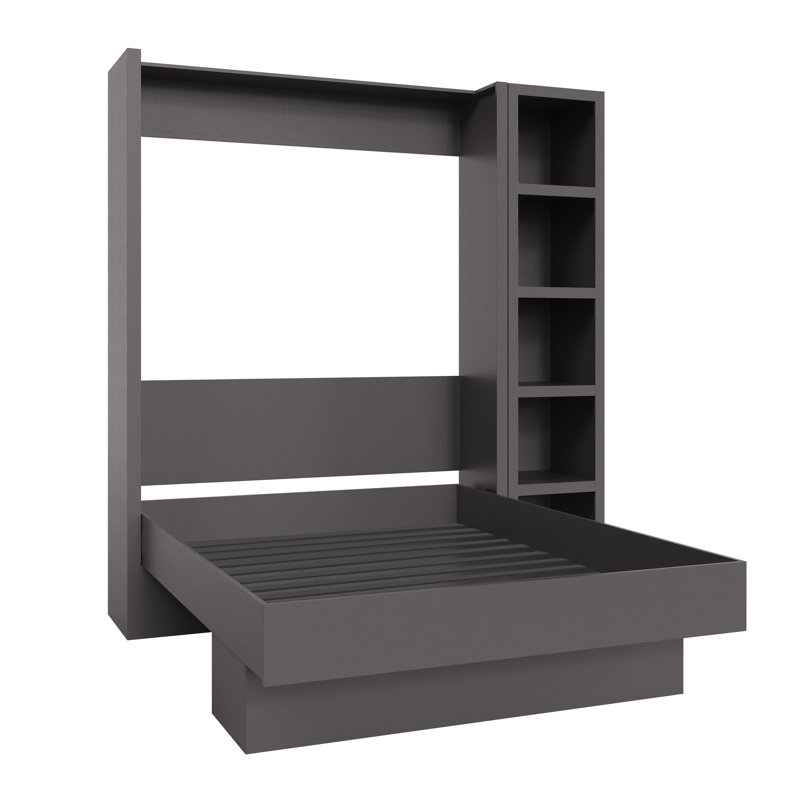 Easy-Lift Murphy Wall Bed with Bookshelf, Black, Full/Double