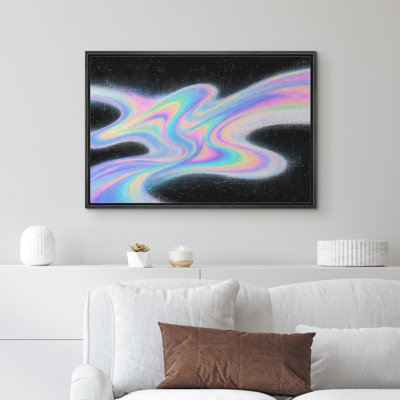 Iridescent Rainbow Wave on Dark Background Framed Canvas Master Bedroom Wall Art Work Print