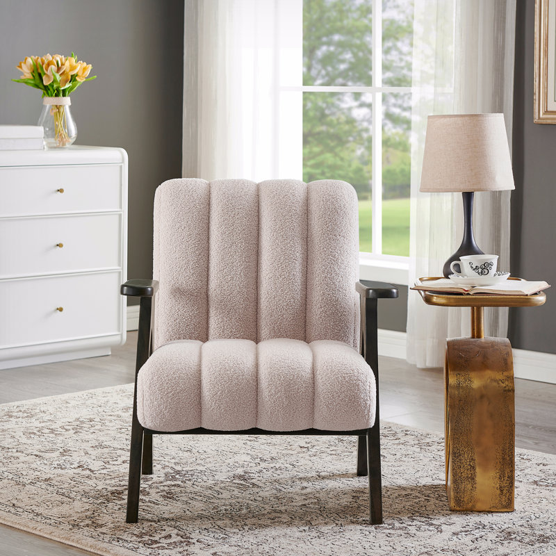 Tysha Modern Accent Chair with Espresso Wood Frame, Beige Teddy