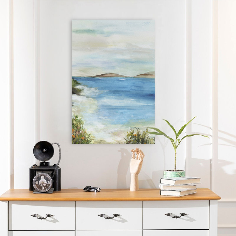 Paysage marin et littoral, plage bleue, art, H 24 po x l 16 po
