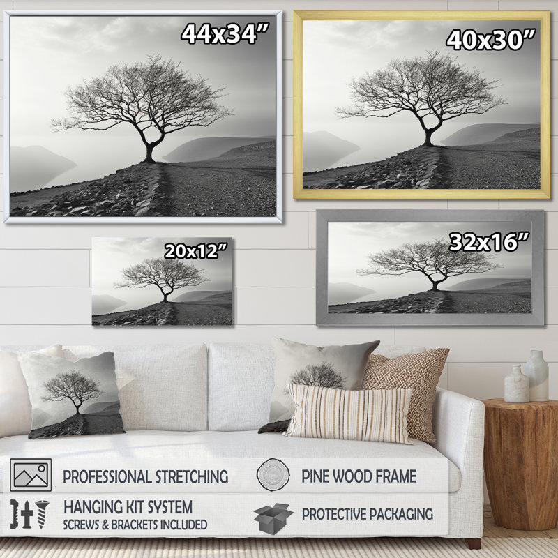 «A Beautiful Tree In Lakeside Scenery», reproduction sur toile, H 34 po x l 44 po x P 1,5 po, Cadre flottant noir