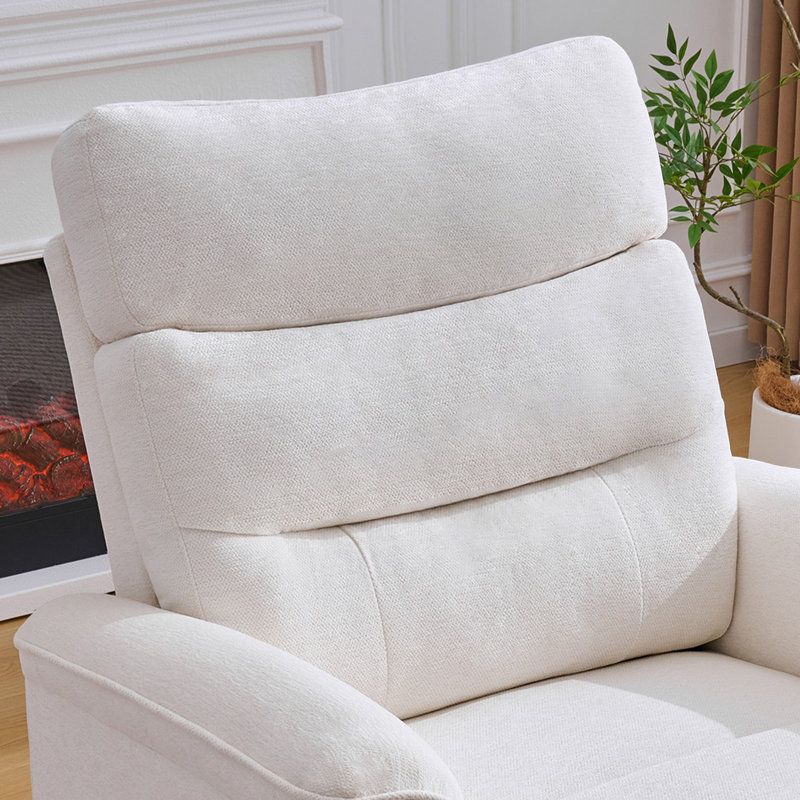 36''W Oversized Chenille Swivel Rocker Glider Recliner for Nursery Room, 26" Wide Seat with 2 Side Pocket, White