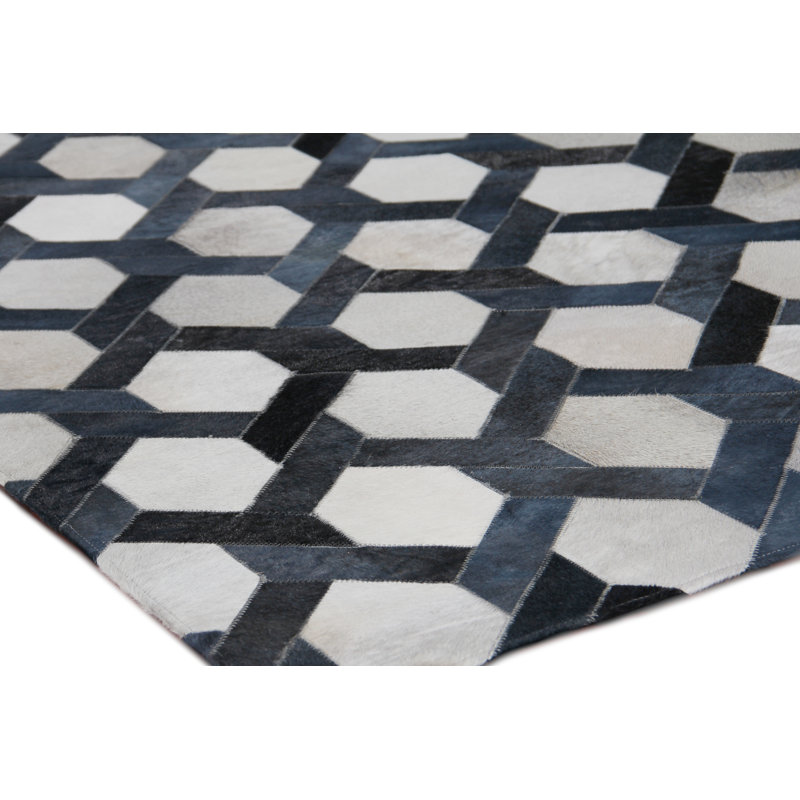 Natural Hide Cowhide Geometric Area Rug, Rectangle 5' x 8'