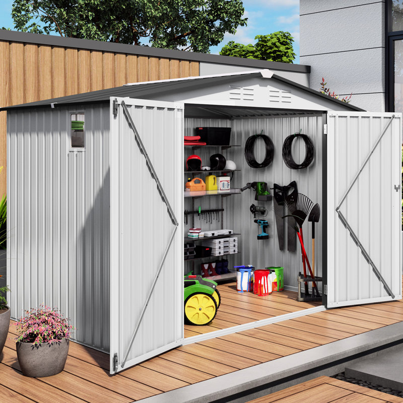 8x6 Ft, Metal Tool Shed, Side Window, Lockable Door, Waterproof, High - Durability, Modular Setup Garden Tools Storage, Sports Gear Skylight Practical And Aesthetic