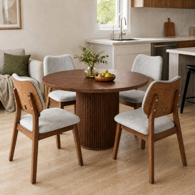 5-Piece Round  Dining Table Set with Hidden Storage Pedestal
