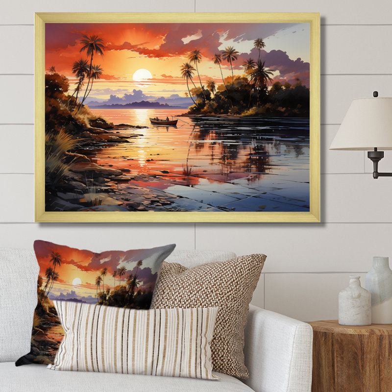 Dominicain Sunrise Over Saman, reproduction d'art sur toile, H 34 po x l 44 po x P 1,5 po, Cadre doré à une seule photo