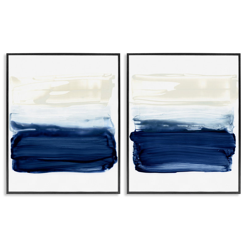 «Coastal Brushstrokes Abstract Beach», ensemble de 2 giclées par Victoria Barnes, Giclée encadrée noir minuit