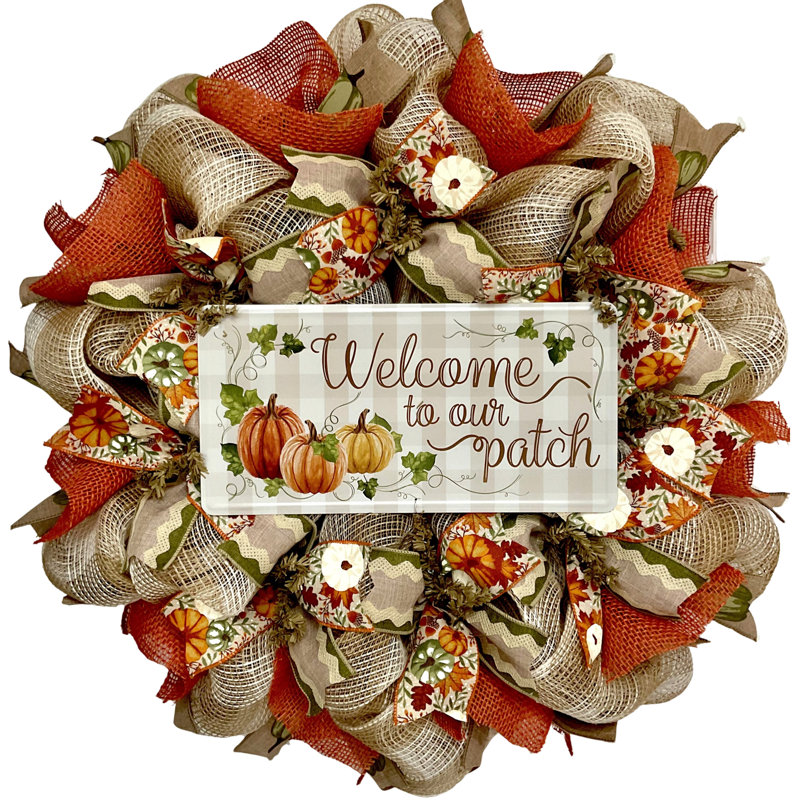 Welcome to Our Patch Harvest Pumpkin Wreath Handmade Deco Mesh
