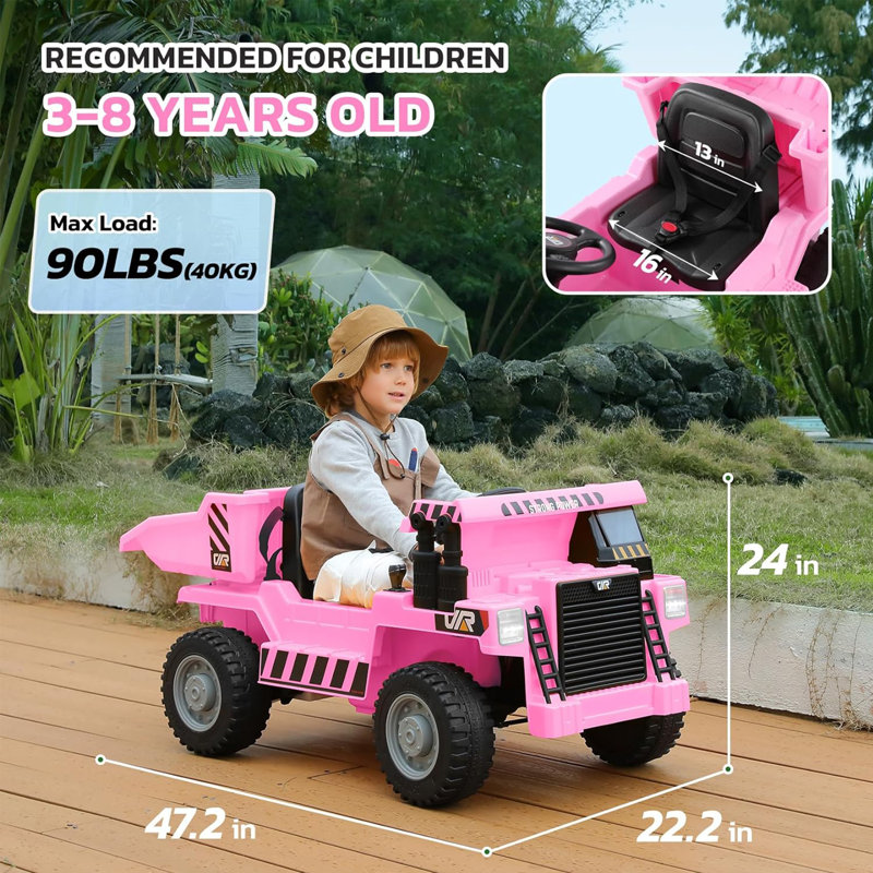 12V Kids Ride On Dump Truck With Electric Dump Bucket, Parent Remote Control, Electric Tractor With Shovel Ride on Construction Vehicle