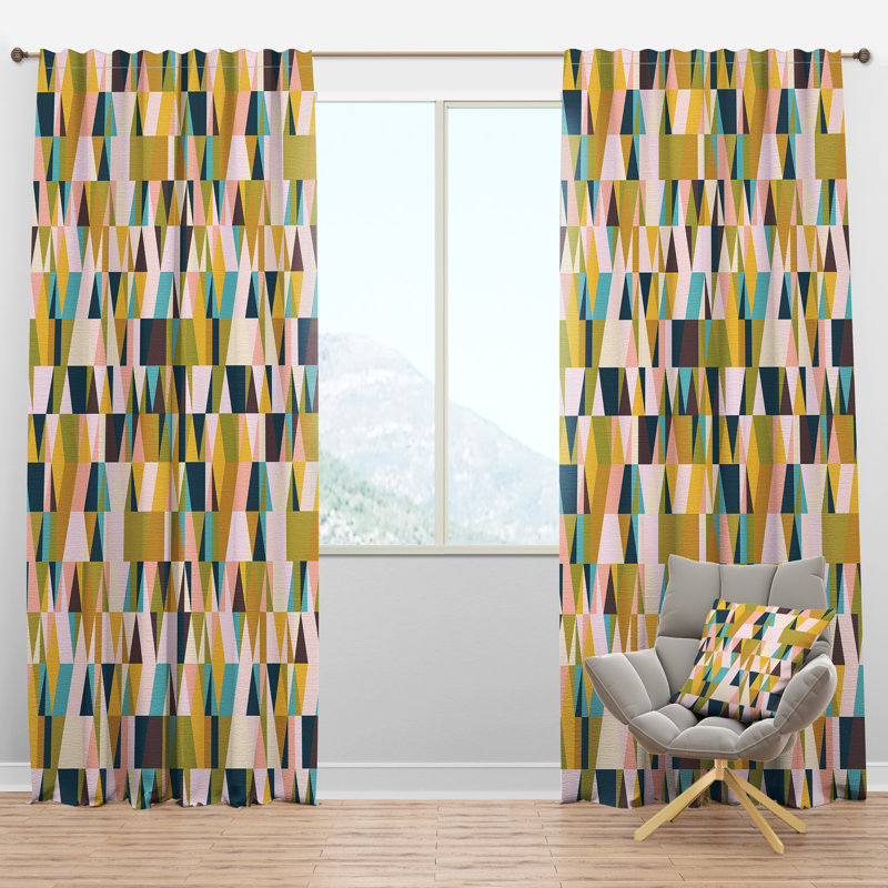 Triangular Retro Design I - Mid-Century Curtain - Velvet Room darkening - 1 panel, 52"W x 120"L