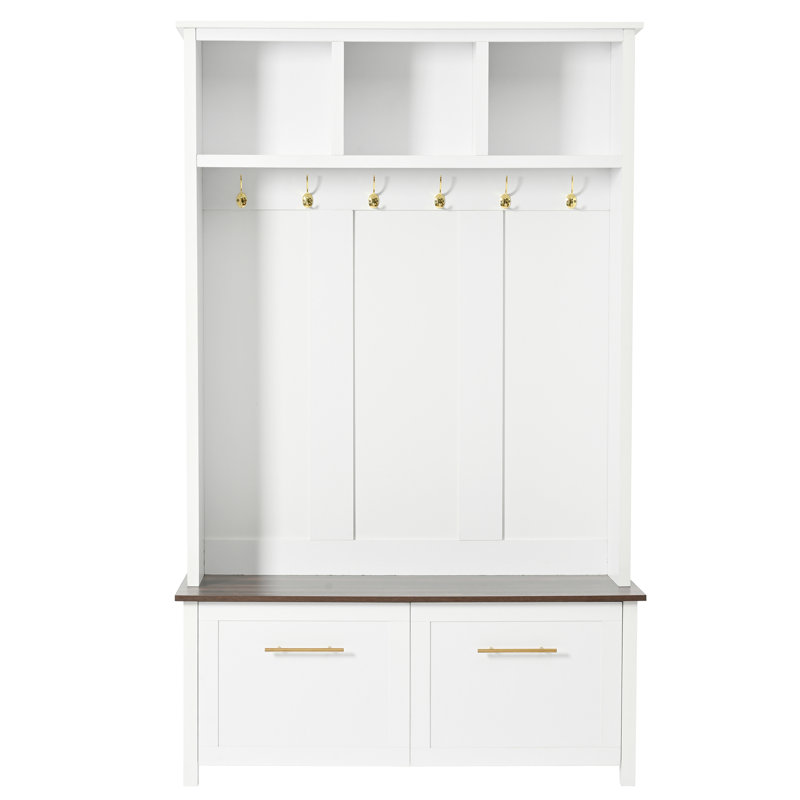 Versatile 4-In-1 Hall Tree With 6 , With Multiple Storage Space, Entryway Coat Rack With 2 Drawers For Living Room, Hallway, 76.6''H