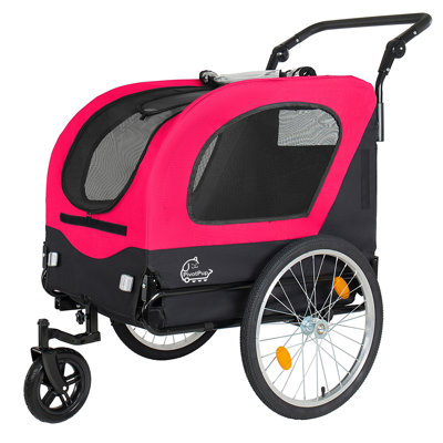 2-in-1  Bike Trailer & Pet Stroller for Dogs up to 110lbs– Foldable Pet Carrier Cart with Front Caster & 20'' Quick Release Air-Filled Wheels, Breathable Mesh and PVC Rain Cover, Red