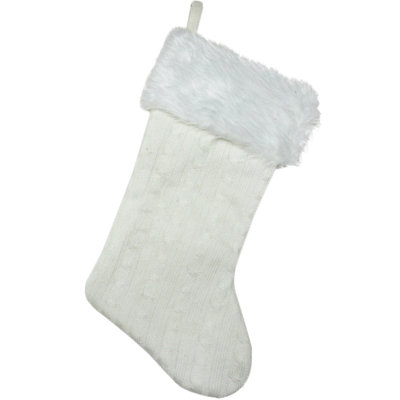 Chaussette de Noël 19 po en tricot torsadé et en fausse fourrure
