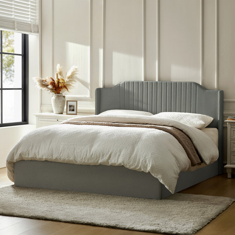 Lizette 80.5" Hydraulic Lift Up Storage Upholstered Platform Bed with Wingback Headboard, Gray