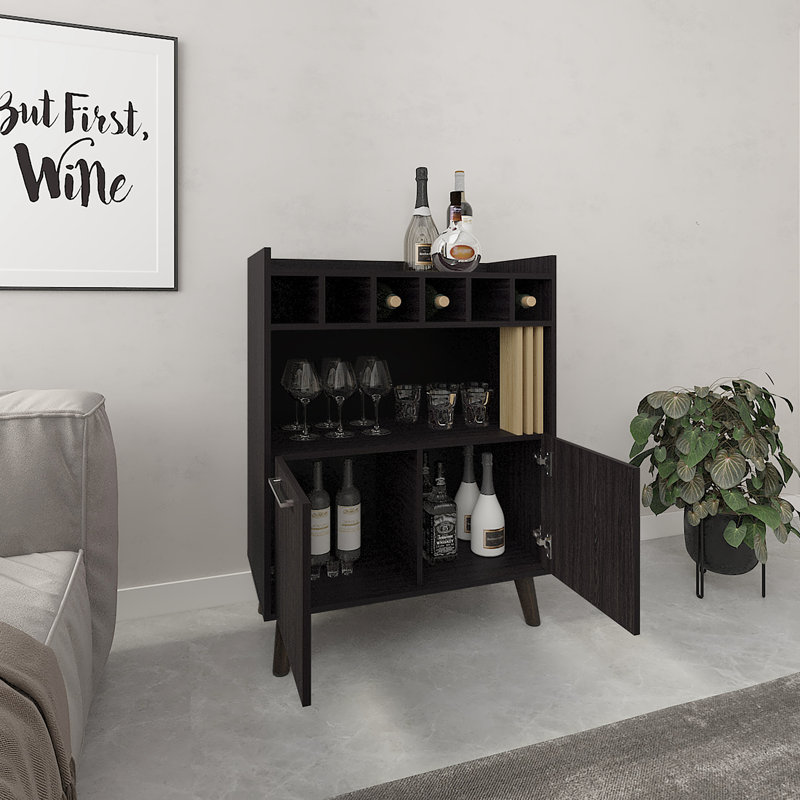 40" Bar Cabinet With Six Bottle , Two Double Door Cabinets, Four Shelves, Dark , Space Solution High Home Decoration