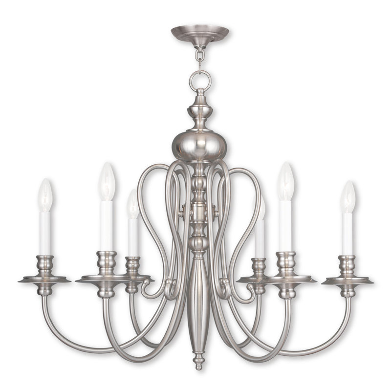 Lustre 6 lumières façon bougie Ahanu, Nickel brossé