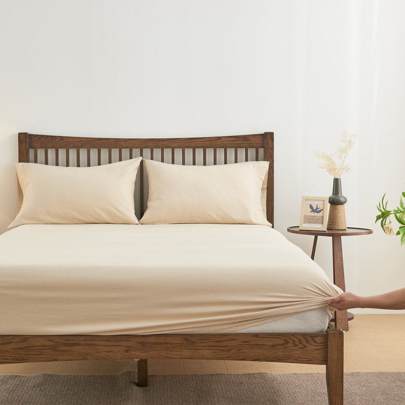 Ensemble de draps en lin, Beige, Ensemble de draps pour lit double avec 2 taies d'o