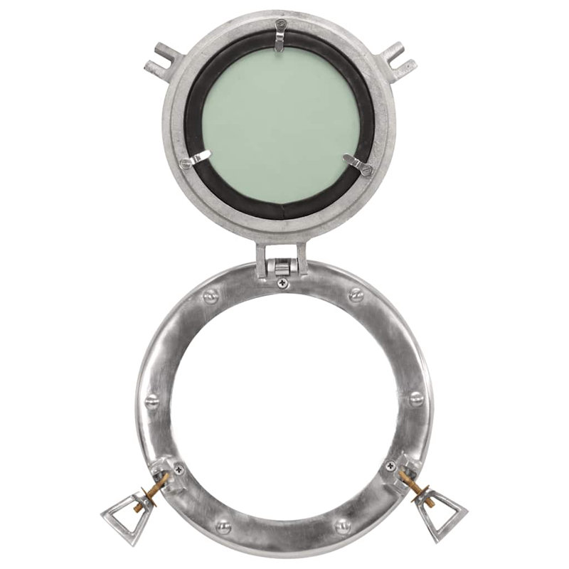 Porthole Mirror Wall Hanging Aluminium And Glass, 23 cm H x 23 cm W, SIlver