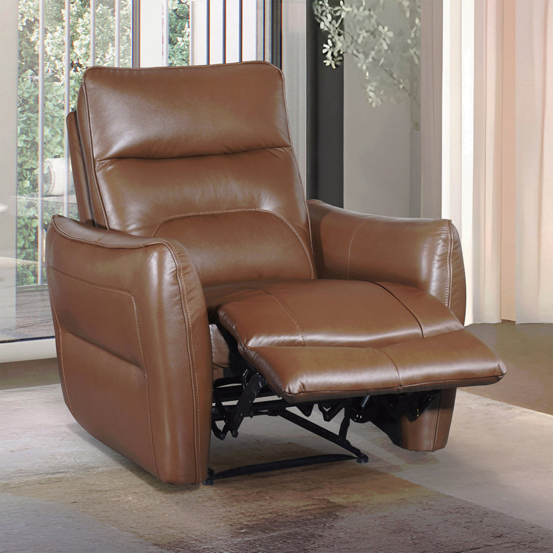 Caramel Brown Contemporary Power Recliner - Flare Welt Trim Arms, Single Power, Brown