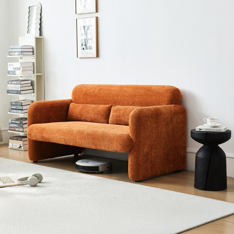 Orange moderne de 59 po, velours pour le salon, structure en bois massif, conception ergonomique, tissu de siège mi-doux, chambre et appartement appropriés, siège, configuration
