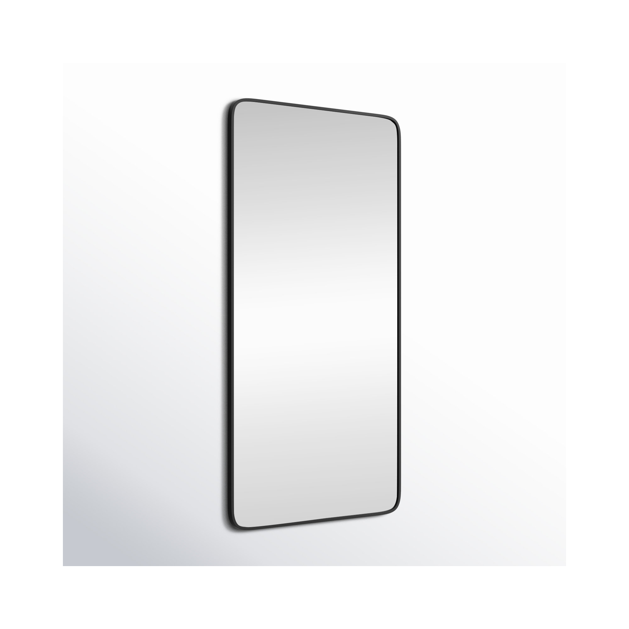 Sabine Metal Rounded Rectangle Wall Mirror, Black, 60'' H x 30'' W
