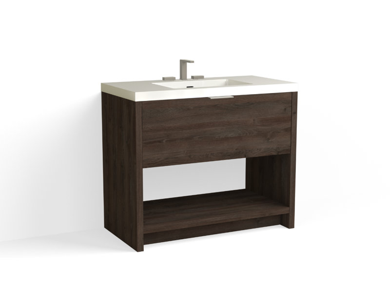 Vista 42" W Freestanding Single Bathroom Vanity, White Gloss, Nocino/Satin Nickel, 8" Widespread